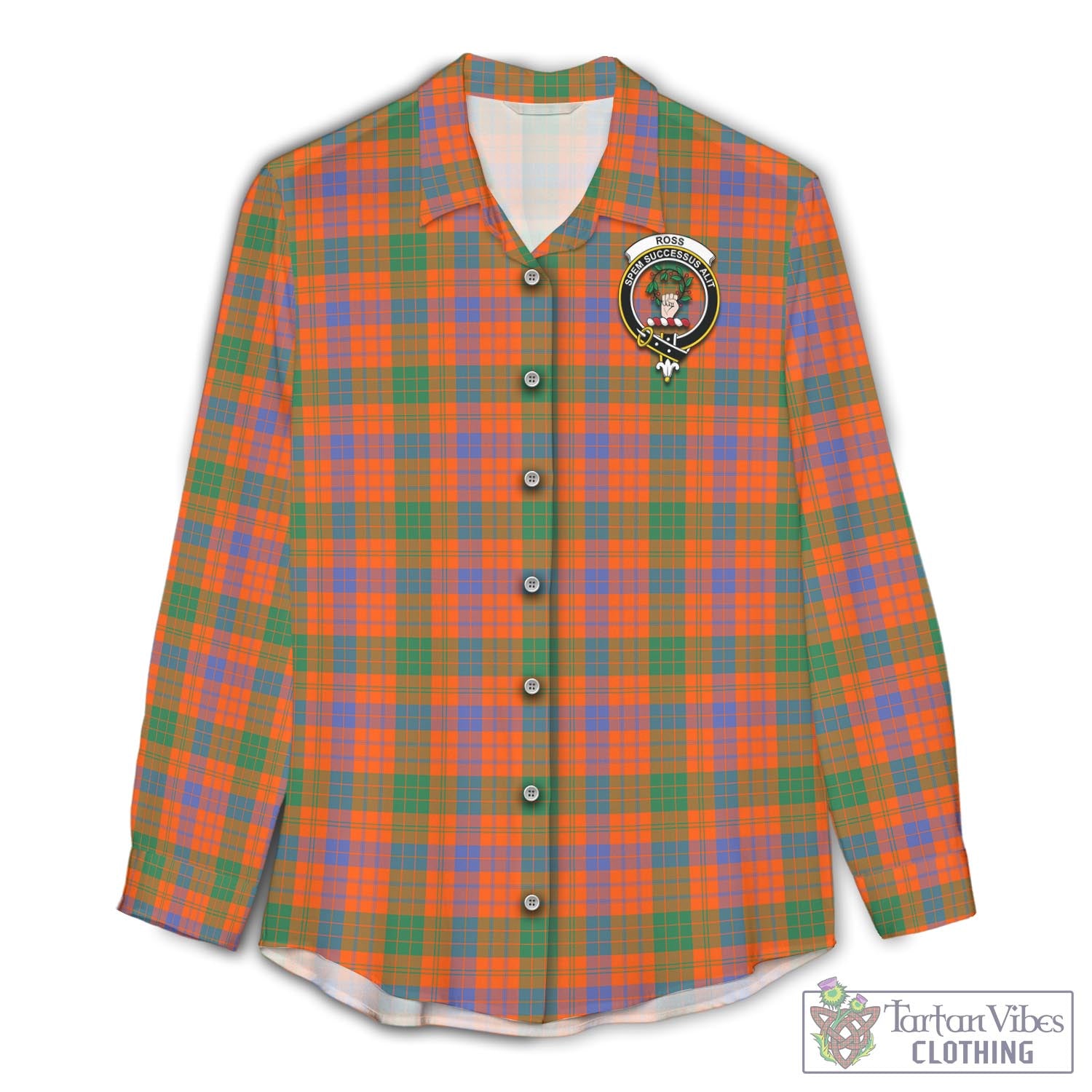 Tartan Vibes Clothing Ross Ancient Tartan Womens Casual Shirt with Family Crest