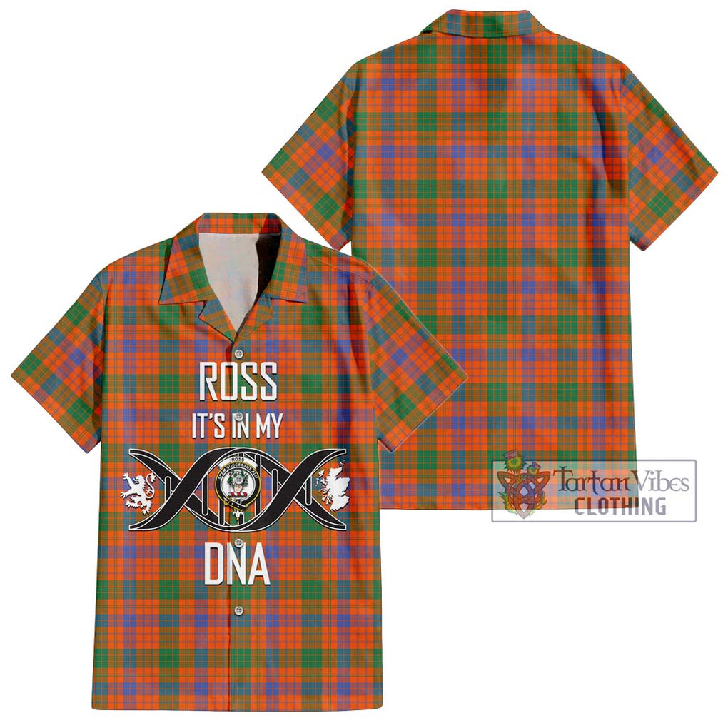 Ross Ancient Tartan Short Sleeve Button Shirt with Family Crest DNA In Me Style Kid - Tartanvibesclothing Shop