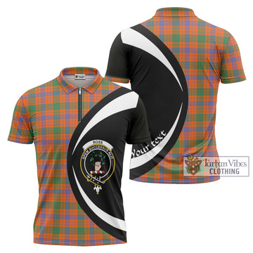 Ross Ancient Tartan Zipper Polo Shirt with Family Crest Circle Style