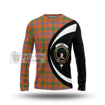 Ross Ancient Tartan Long Sleeve T-Shirt with Family Crest Circle Style