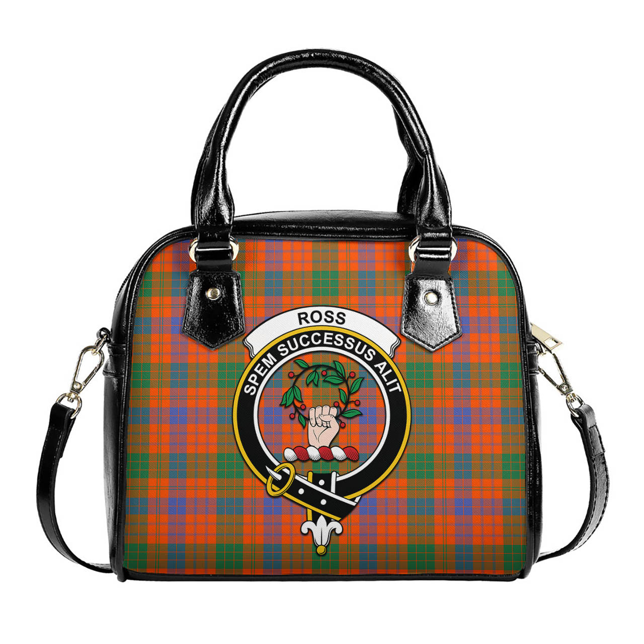 Ross Ancient Tartan Shoulder Handbags with Family Crest One Size 6*25*22 cm - Tartanvibesclothing