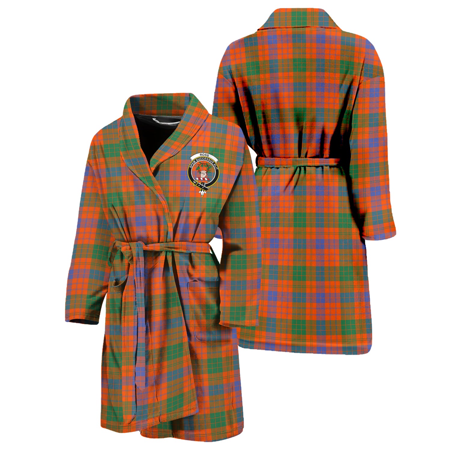 Ross Ancient Tartan Bathrobe with Family Crest Unisex S - Tartan Vibes Clothing