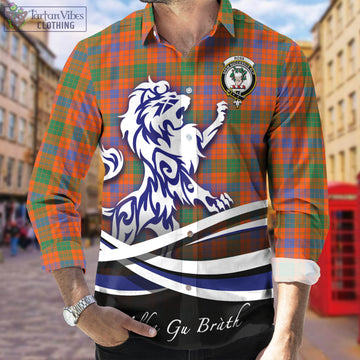 Ross Ancient Tartan Long Sleeve Button Up Shirt with Alba Gu Brath Regal Lion Emblem