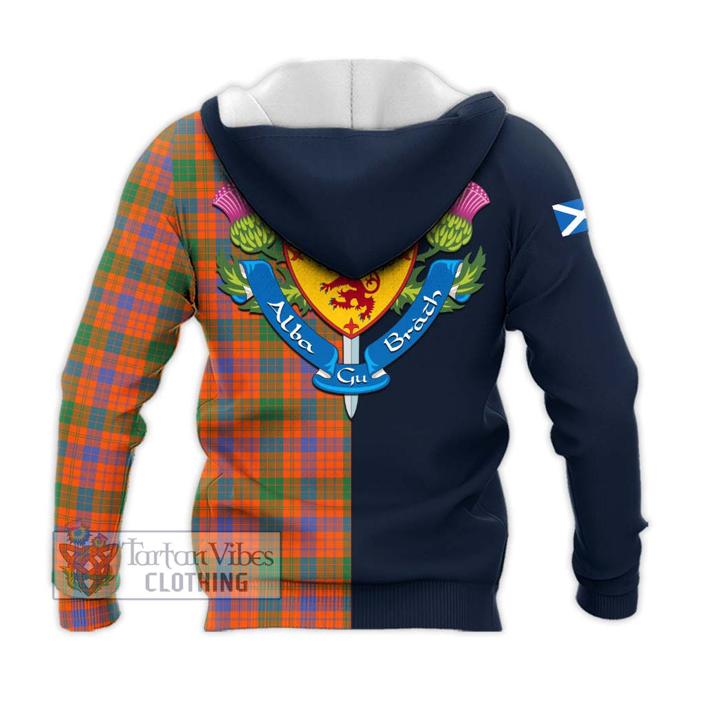 Tartan Vibes Clothing Ross Ancient Tartan Knitted Hoodie with Scottish Lion Royal Arm Half Style