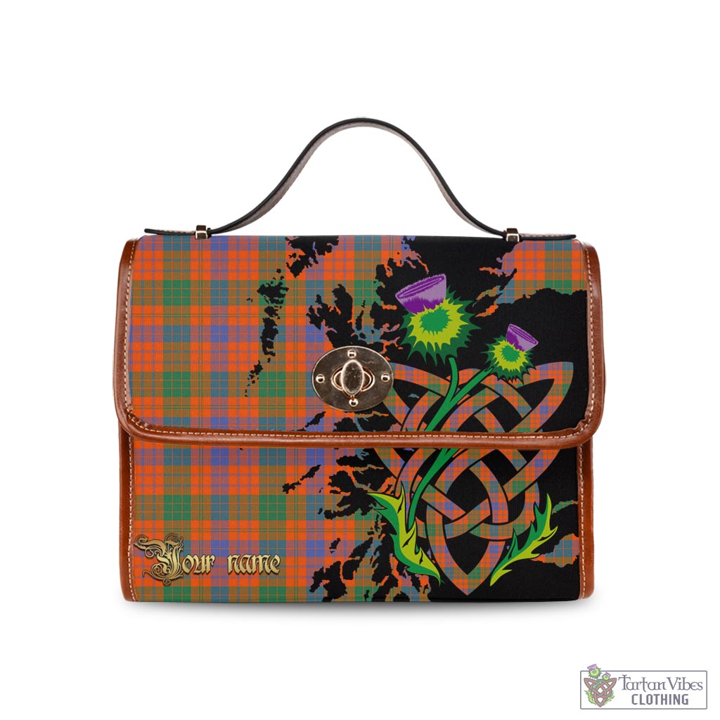 Tartan Vibes Clothing Ross Ancient Tartan Waterproof Canvas Bag with Scotland Map and Thistle Celtic Accents