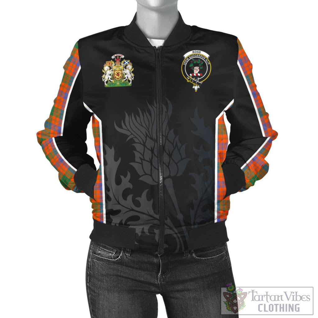 Tartan Vibes Clothing Ross Ancient Tartan Bomber Jacket with Family Crest and Scottish Thistle Vibes Sport Style