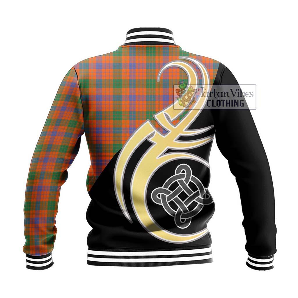 Tartan Vibes Clothing Ross Ancient Tartan Baseball Jacket with Family Crest and Celtic Symbol Style