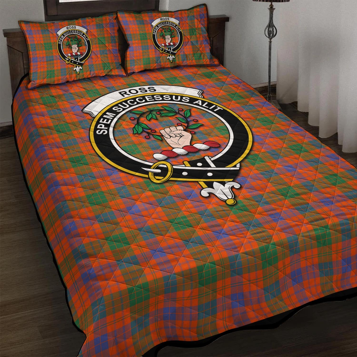 Ross Ancient Tartan Quilt Bed Set with Family Crest - Tartan Vibes Clothing