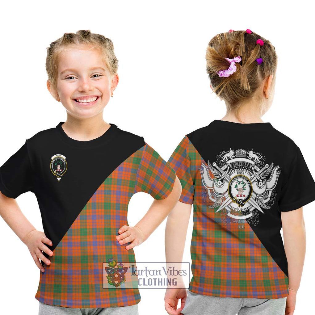 Ross Ancient Tartan Kid T-Shirt with Family Crest and Military Logo Style - Tartanvibesclothing Shop