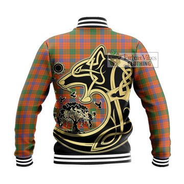 Ross Ancient Tartan Baseball Jacket with Family Crest Celtic Wolf Style