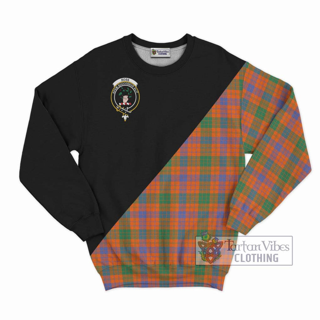 Ross Ancient Tartan Sweatshirt with Family Crest and Military Logo Style - Tartanvibesclothing Shop