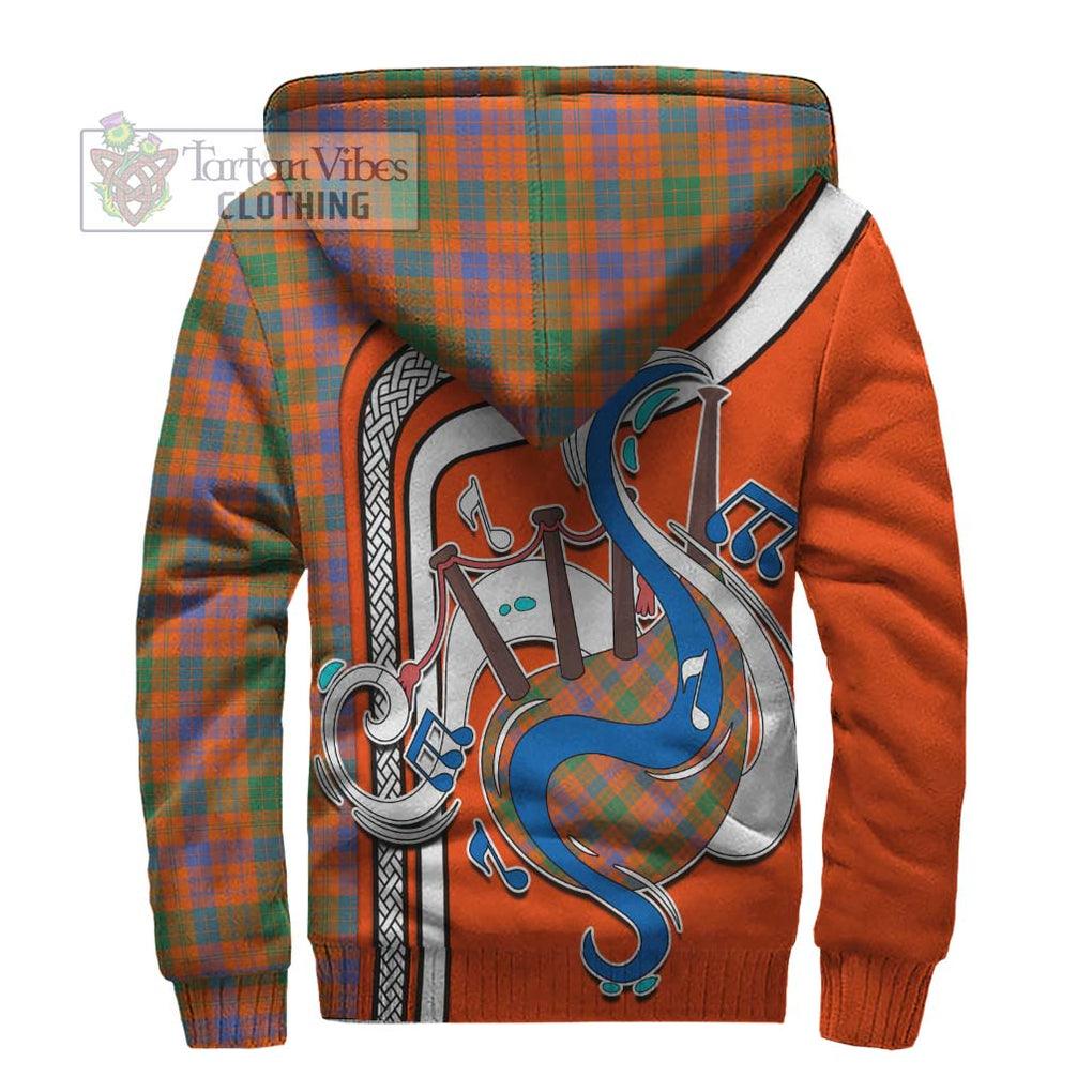 Ross Ancient Tartan Sherpa Hoodie with Epic Bagpipe Style - Tartanvibesclothing Shop