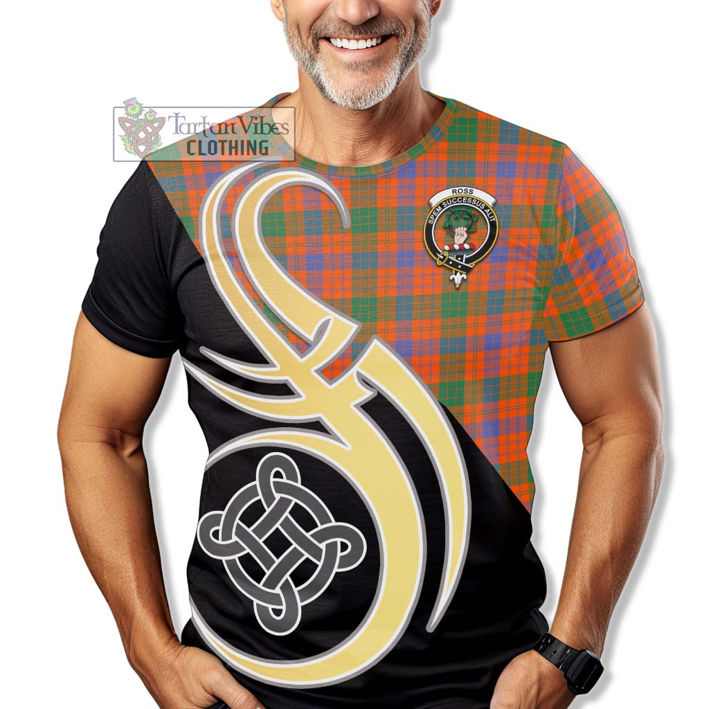 Tartan Vibes Clothing Ross Ancient Tartan T-Shirt with Family Crest and Celtic Symbol Style