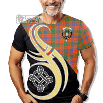 Ross Ancient Tartan T-Shirt with Family Crest and Celtic Symbol Style