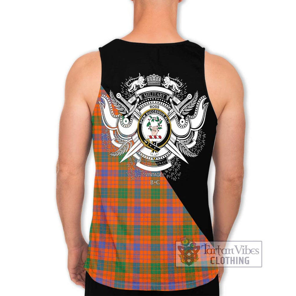 Ross Ancient Tartan Men's Tank Top with Family Crest and Military Logo Style - Tartanvibesclothing Shop