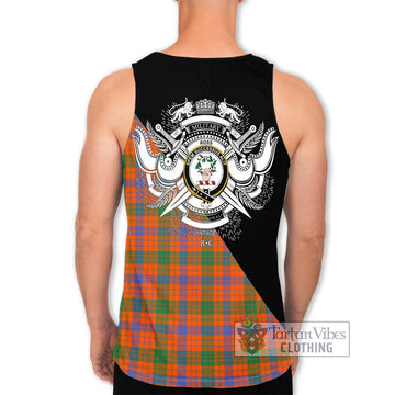 Ross Ancient Tartan Men's Tank Top with Family Crest and Military Logo Style