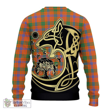 Ross Ancient Tartan Knitted Sweater with Family Crest Celtic Wolf Style