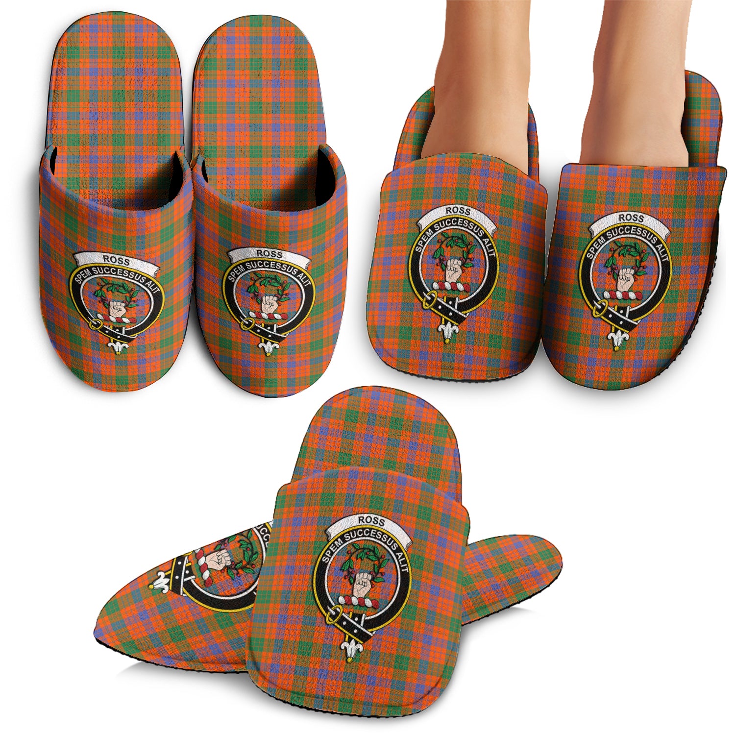 Ross Ancient Tartan Home Slippers with Family Crest - Tartanvibesclothing Shop