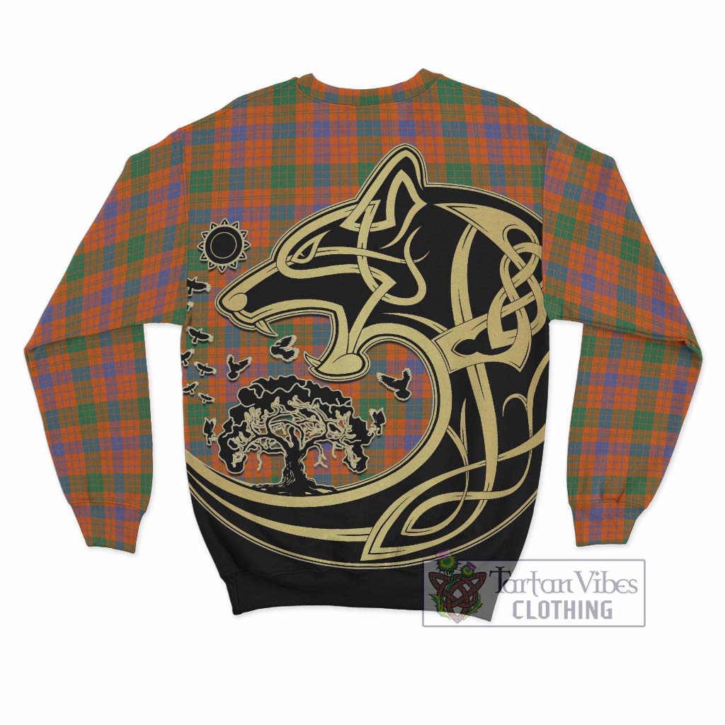 Tartan Vibes Clothing Ross Ancient Tartan Sweatshirt with Family Crest Celtic Wolf Style