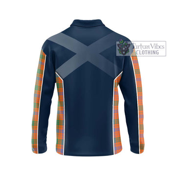 Ross Ancient Tartan Long Sleeve Polo Shirt with Family Crest and Lion Rampant Vibes Sport Style