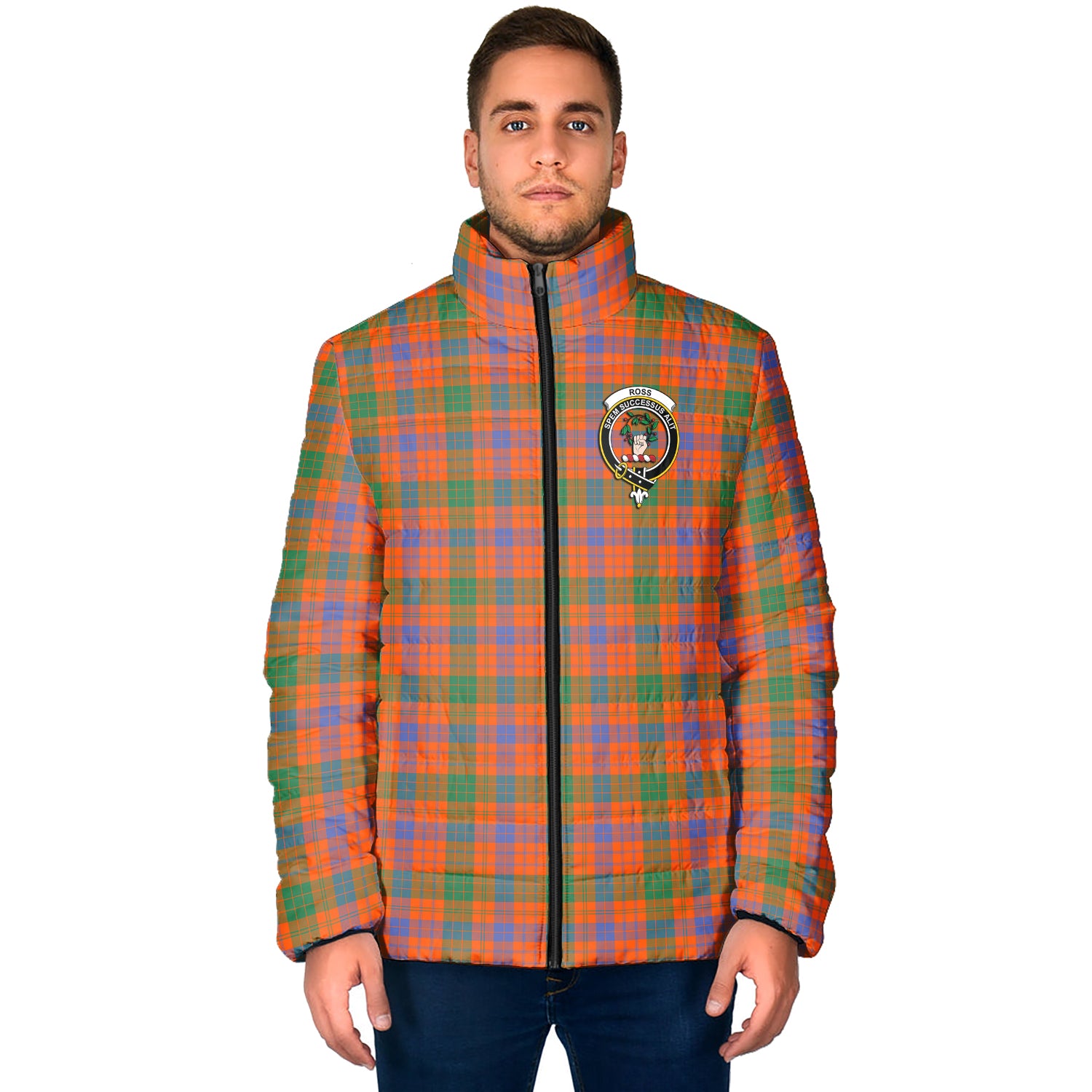 Ross Ancient Tartan Padded Jacket with Family Crest - Tartan Vibes Clothing