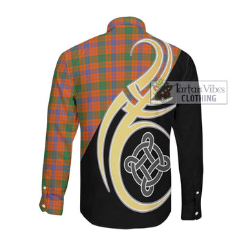 Ross Ancient Tartan Long Sleeve Button Shirt with Family Crest and Celtic Symbol Style