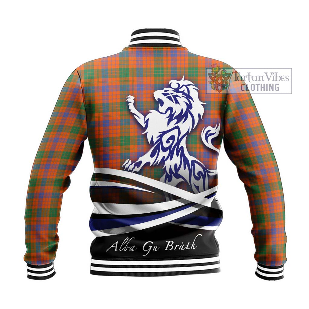 Ross Ancient Tartan Baseball Jacket with Alba Gu Brath Regal Lion Emblem - Tartanvibesclothing Shop