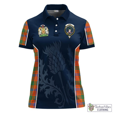 Ross Ancient Tartan Women's Polo Shirt with Family Crest and Scottish Thistle Vibes Sport Style