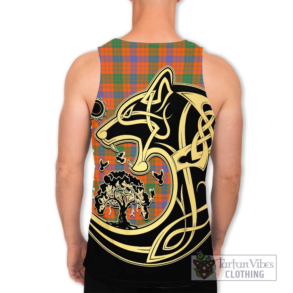 Tartan Vibes Clothing Ross Ancient Tartan Men's Tank Top with Family Crest Celtic Wolf Style