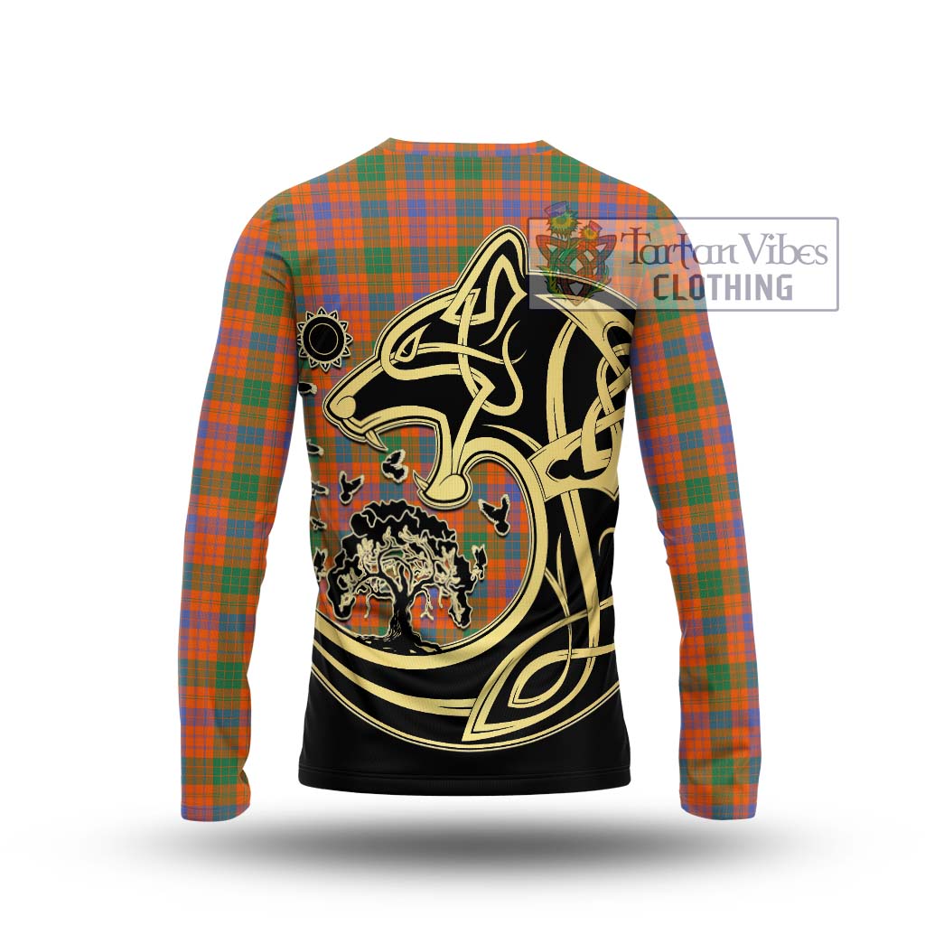 Tartan Vibes Clothing Ross Ancient Tartan Long Sleeve T-Shirt with Family Crest Celtic Wolf Style