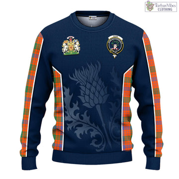 Ross Ancient Tartan Knitted Sweatshirt with Family Crest and Scottish Thistle Vibes Sport Style