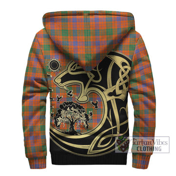 Ross Ancient Tartan Sherpa Hoodie with Family Crest Celtic Wolf Style