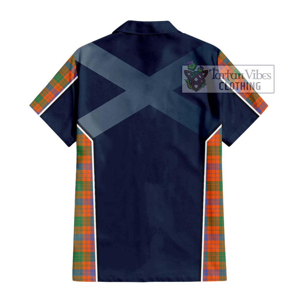 Ross Ancient Tartan Short Sleeve Button Shirt with Family Crest and Lion Rampant Vibes Sport Style - Tartan Vibes Clothing