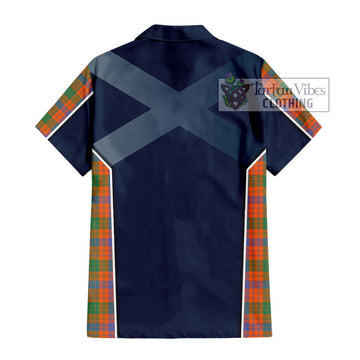 Ross Ancient Tartan Short Sleeve Button Shirt with Family Crest and Lion Rampant Vibes Sport Style