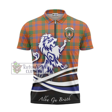 Ross Ancient Tartan Zipper Polo Shirt with Alba Gu Brath Regal Lion Emblem