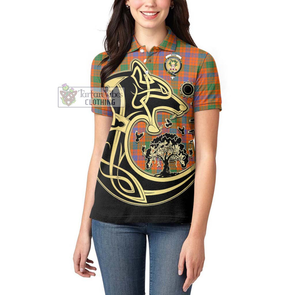 Ross Ancient Tartan Women's Polo Shirt with Family Crest Celtic Wolf Style - Tartanvibesclothing Shop