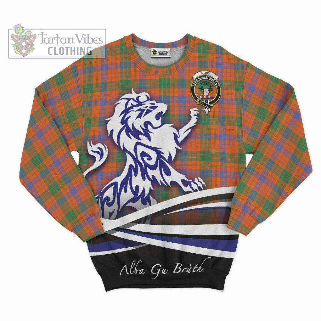 Ross Ancient Tartan Sweatshirt with Alba Gu Brath Regal Lion Emblem - Tartanvibesclothing Shop