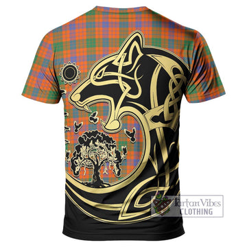 Ross Ancient Tartan T-Shirt with Family Crest Celtic Wolf Style