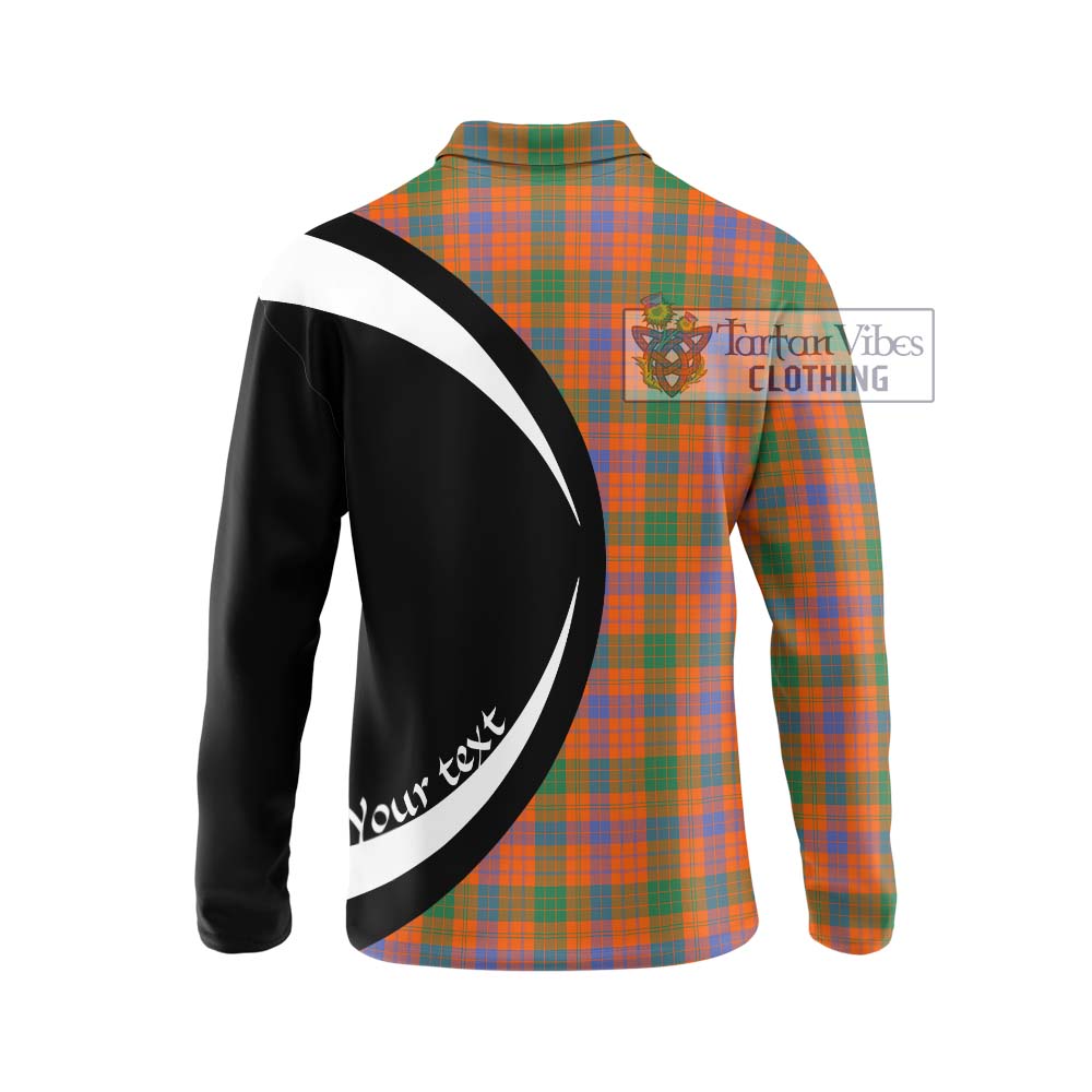 Ross Ancient Tartan Long Sleeve Polo Shirt with Family Crest Circle Style - Tartan Vibes Clothing