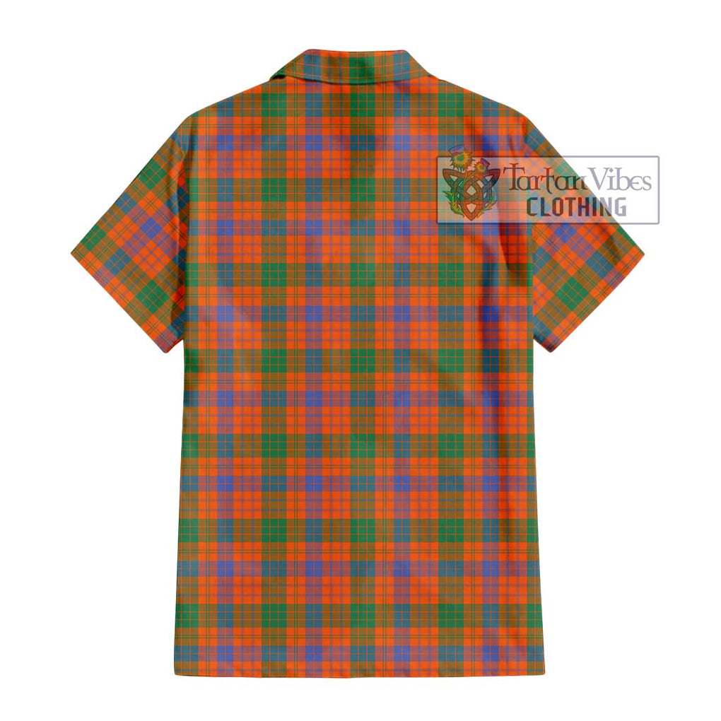 Ross Ancient Tartan Short Sleeve Button Shirt with Family Crest DNA In Me Style - Tartanvibesclothing Shop