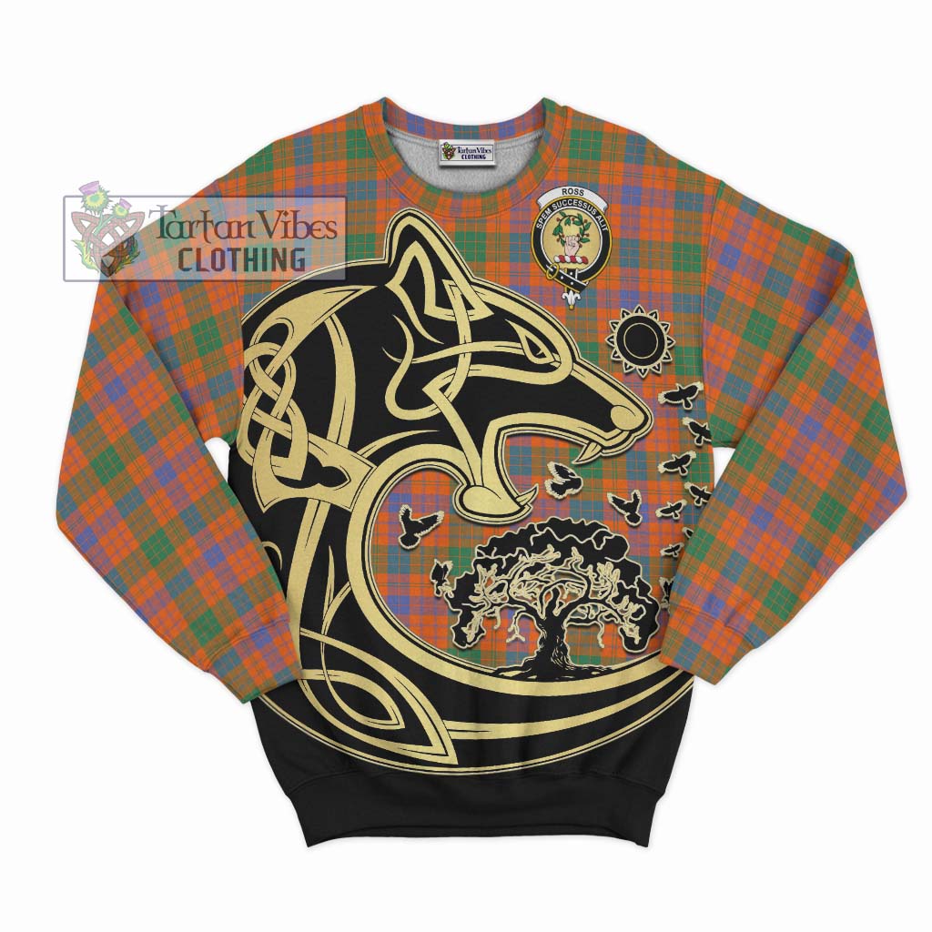 Tartan Vibes Clothing Ross Ancient Tartan Sweatshirt with Family Crest Celtic Wolf Style