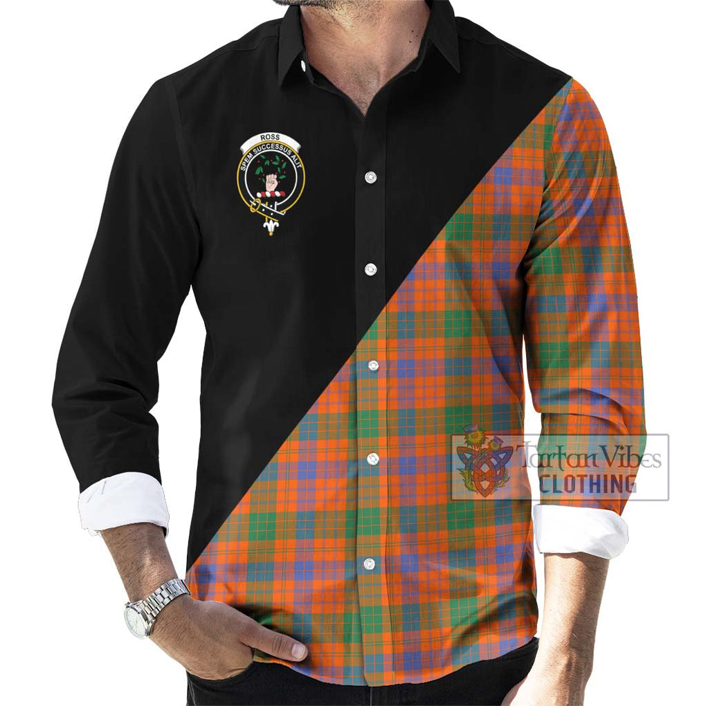 Ross Ancient Tartan Long Sleeve Button Shirt with Family Crest and Military Logo Style - Tartanvibesclothing Shop