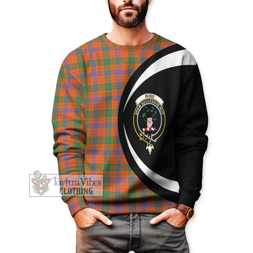 Ross Ancient Tartan Sweatshirt with Family Crest Circle Style - Tartan Vibes Clothing