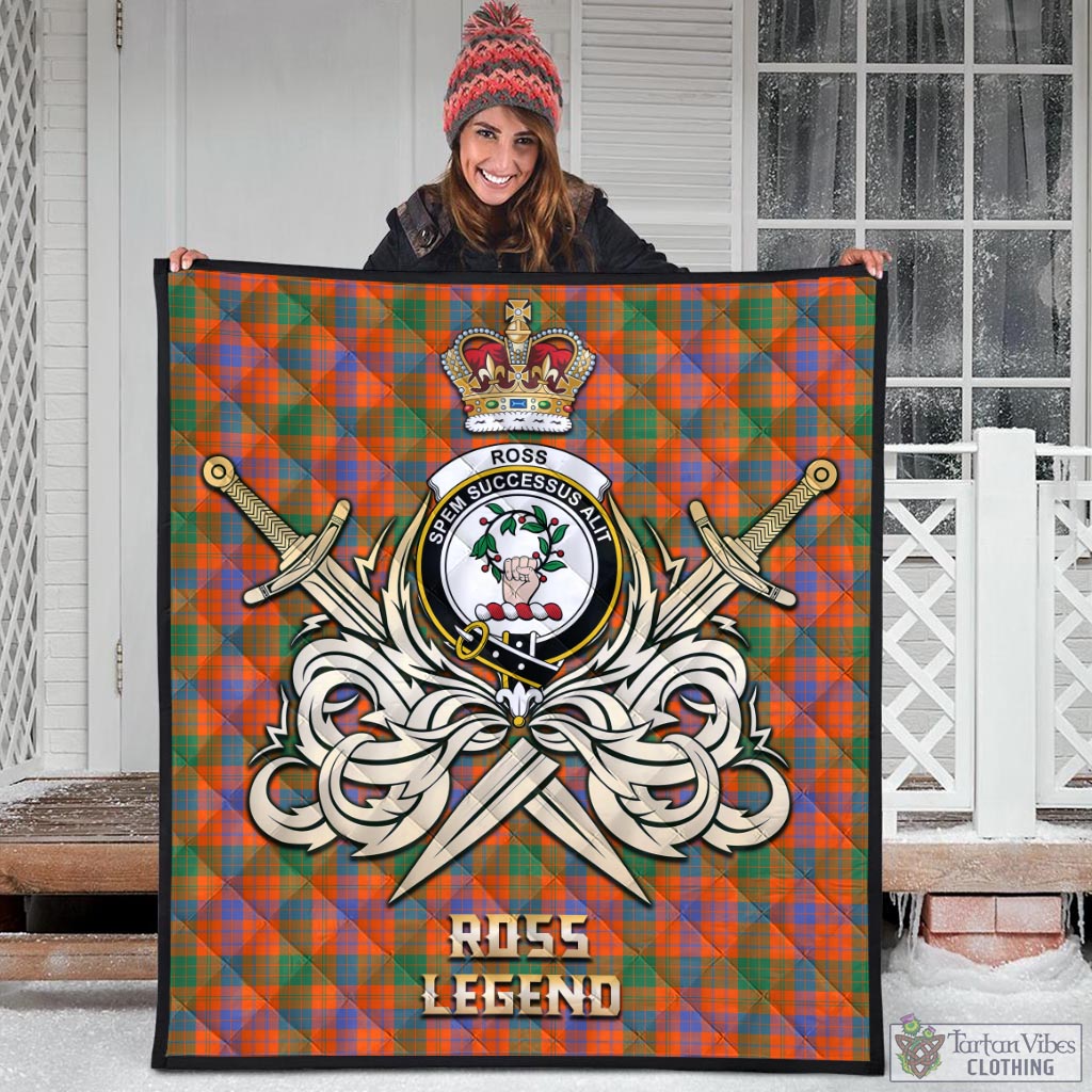 Tartan Vibes Clothing Ross Ancient Tartan Quilt with Clan Crest and the Golden Sword of Courageous Legacy