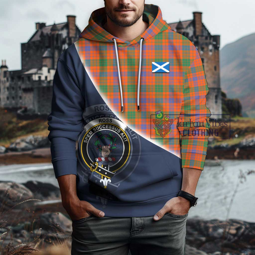 Ross Ancient Tartan Hoodie with Personalised National Flag and Family Crest Half Style - Tartanvibesclothing Shop