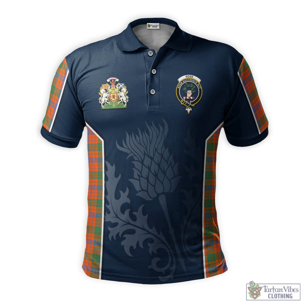 Tartan Vibes Clothing Ross Ancient Tartan Men's Polo Shirt with Family Crest and Scottish Thistle Vibes Sport Style