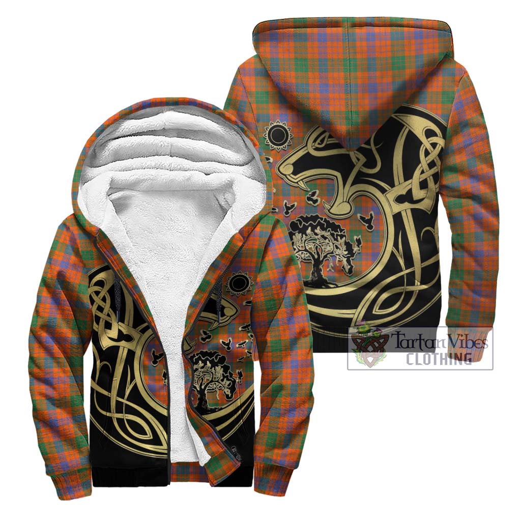 Tartan Vibes Clothing Ross Ancient Tartan Sherpa Hoodie with Family Crest Celtic Wolf Style