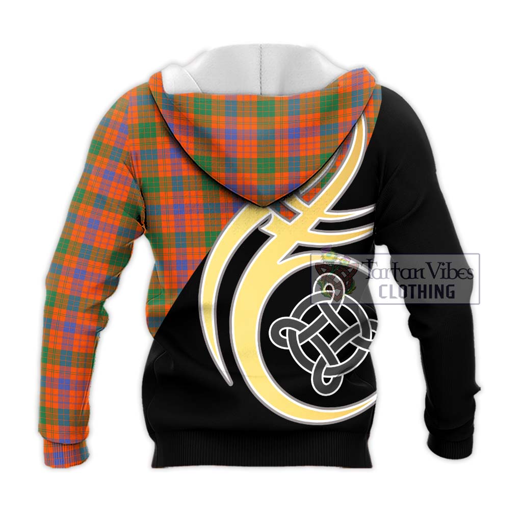 Tartan Vibes Clothing Ross Ancient Tartan Knitted Hoodie with Family Crest and Celtic Symbol Style