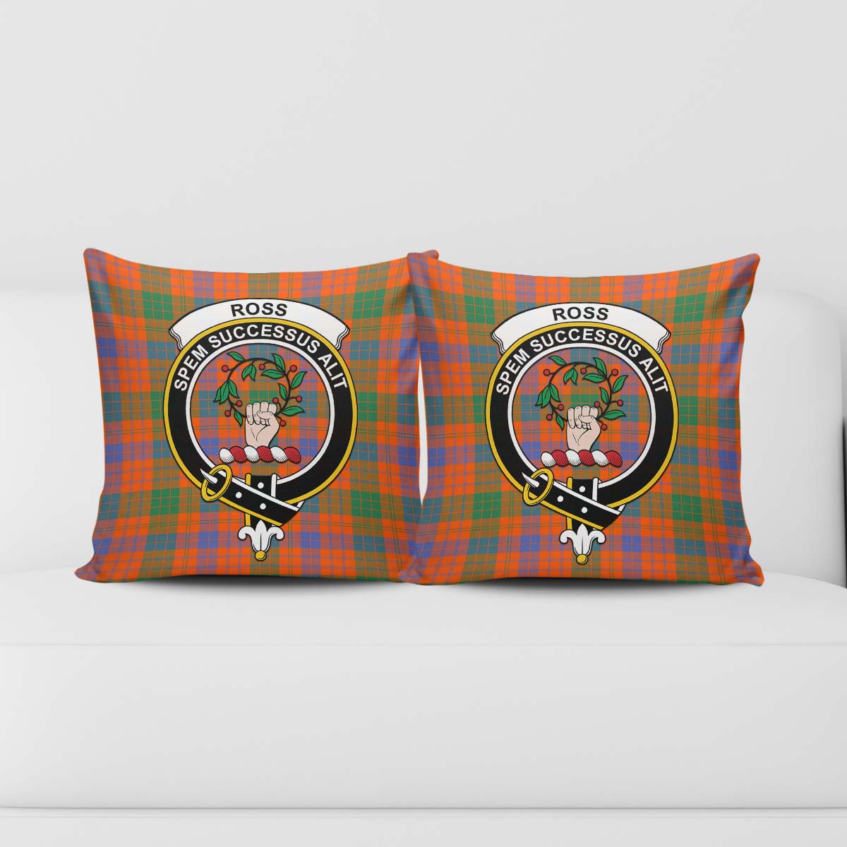 Ross Ancient Tartan Pillow Cover with Family Crest - Tartanvibesclothing