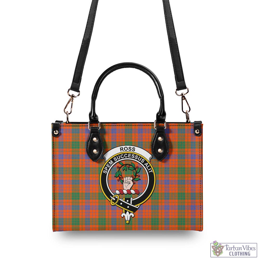 Tartan Vibes Clothing Ross Ancient Tartan Luxury Leather Handbags with Family Crest